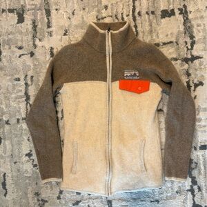 Two-Tone Brown & Cream Zip Patagonia 100% Cashmere Sweater Jacket